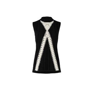 Thakoon Collective Crochet Sleeveless Sweater Top Knit Black Cream Velve…
